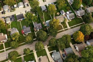 top down view of residential neighborhood street