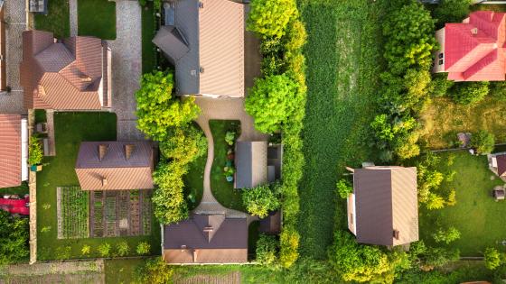 Top down view of residential properties.